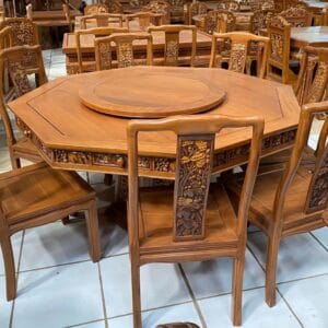 8dimensional teak diam_ond-shaped carved table
